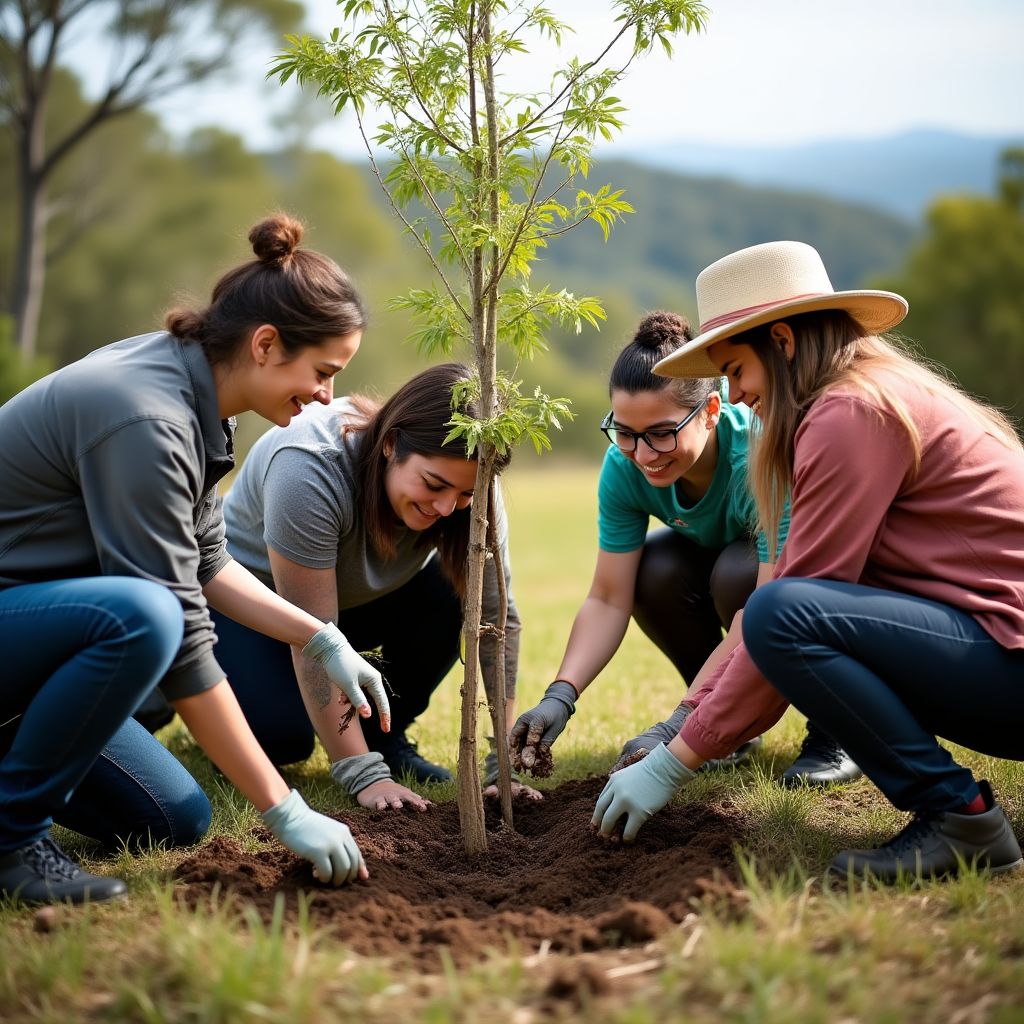 Conservation volunteers planting trees