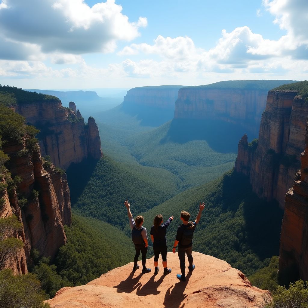 Panoramic view of Australian national park with team members